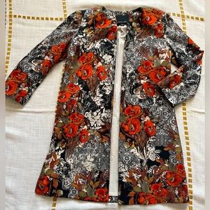 Long Floral Collarless Blazer Jacket